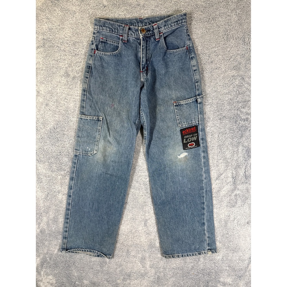 Ecko Red Drop Em Low Carpenter Jeans Medium Wash Red Stitching Y2K‎ Denim 24x25